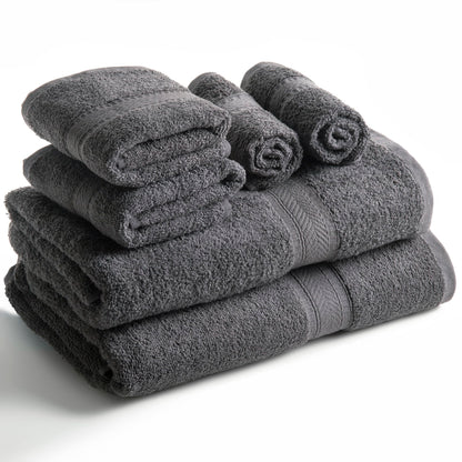 SweetNeedle 6 Piece Towel Set - 2 Bath Towels, 2 Hand Towels and 2 Washcloths Cotton Daily Use Hotel Spa Quality Soft Highly Absorbent Quick Dry Light Weight (Charcoal Grey)