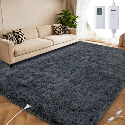 GarveeHome Wireless Heated Floor Mat 8x10 ft, Heated Rug Gaming Rug with 6 Heat Levels & 10H Auto Off, Soft Plush Heating Carpet Foot Warmer for Living Room Bedroom Office Playroom, Grey
