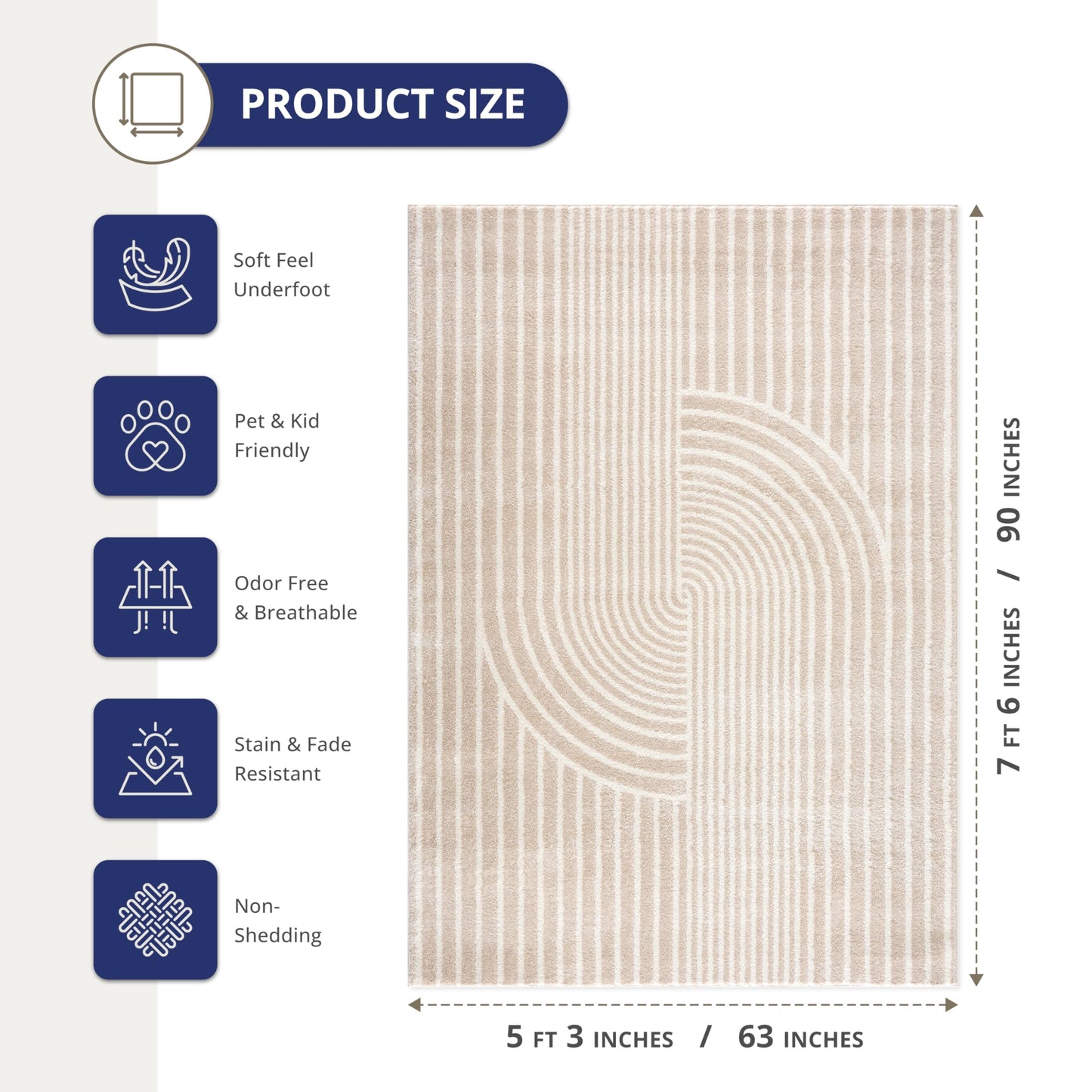 Abani Area Rug for Living Room -Nuevo 5' x 8' Beige Arch Pattern Area Rug, Soft and Durable Living Room Rug, Stain and Fade Resistant, Chic Modern Design, Pet & Kid Friendly