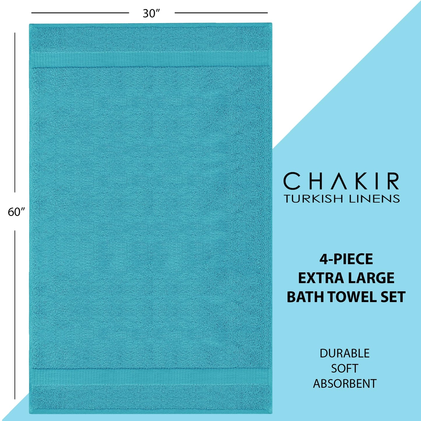 Chakir Turkish Linens | Hotel & Spa Quality 100% Cotton Luxury Turkish Towels | Soft & Absorbent (30x60 Inches Extra Large Bath Towels, Set of 4 - Aqua)