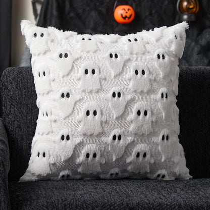 DFXSZ Halloween Pillow Covers 18x18 inch Set of 2 White Ghost Throw Pillow Cases Soft Plush Faux Fur Wool Couch Cushion Case for Chair Sofa Bedroom Living Room Home Decor PTK03A18