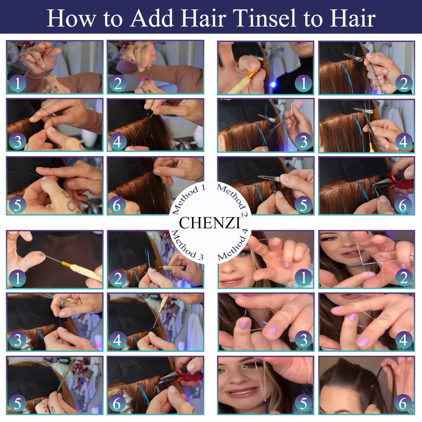 CHENZI 22 Colors 7700 Strands Hair Tinsel Kit, 48 Inch Glitter Tinsel Hair Extensions for July Fourth Christmas New Year Halloween Cosplay, Heat Resistant Fairy Hair Accessories for Girls, Kids, Women