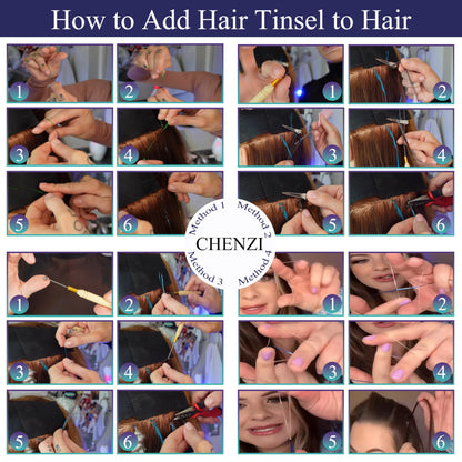 CHENZI 22 Colors 7700 Strands Hair Tinsel Kit, 48 Inch Glitter Tinsel Hair Extensions for July Fourth Christmas New Year Halloween Cosplay, Heat Resistant Fairy Hair Accessories for Girls, Kids, Women