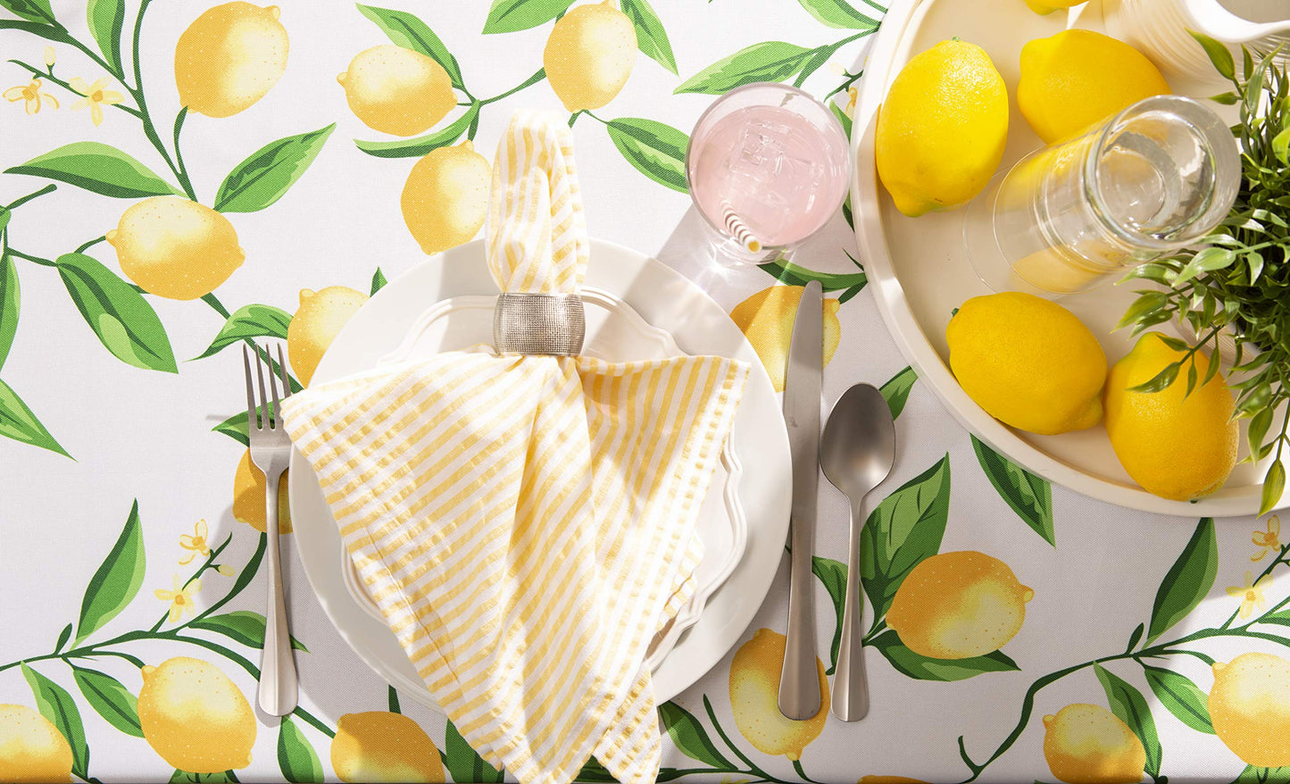 DII Lemon Bliss Outdoor Tabletop, Collection Stain Resistant & Waterproof, Tablecloth, 60x120