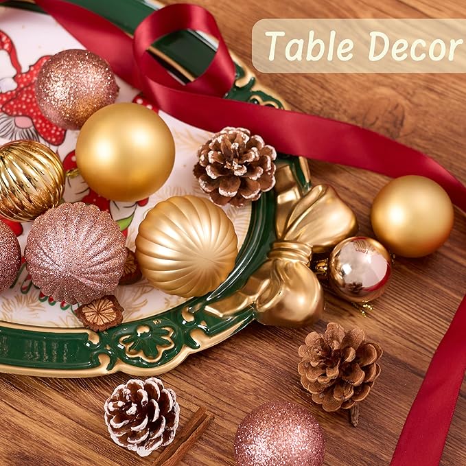 50ct Christmas Balls Ornaments for Xmas Tree, Pink and Gold Shatterproof Christmas Tree Decorations Hanging Ball for Holiday Party Decor(1.57"-2.36")