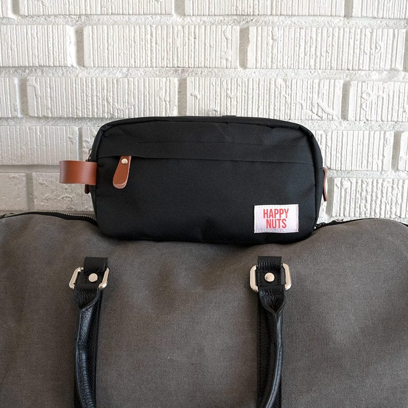 HAPPY NUTS Men's Toiletry Bag, Canvas Organizer Bag, TSA Approved (Black)