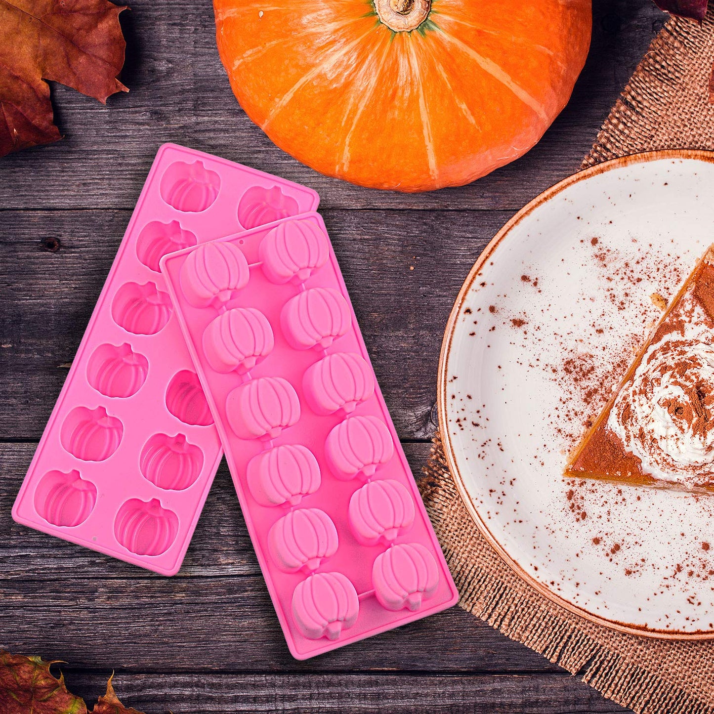 4 Pieces 3D Fall Candy Molds Halloween Pumpkin Candy Mold Thanksgiving Maple Leaf Shaped Fall Candy Chocolate Mold Ice Cube Tray for Halloween Candy Muffin Chocolates Cake Soap, Candle