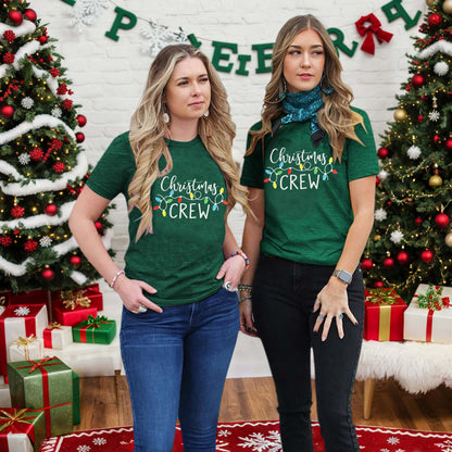 Christmas Shirts for Women 2025 Christmas Crew Shirt Xmas Lights Graphic Tshirt Holidays Short Sleeve Tops Green M
