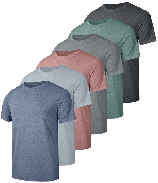 Kinglaman 6 Pack Mens Quick Dry Short Sleeve Shirts Moisture Wicking Sun Protection UV UPF SPF Workout T-Shirt 1 Black 1 Gray 1 Heather Gray 1 Blue 1 Red 1 Green Large
