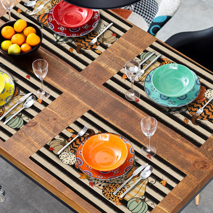 Fall Placemats Set of 4, Autumn Place Mats 12x18 Inch Leopard Buffalo Plaid Pumpkin Heat Resistant Washable Tablemats for Farmhouse Kitchen Dining Thanksgiving Halloween Party