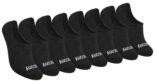 Saucony Women's Performance 8, 16 Pairs No Show Cushioned Invisible Liner Socks, S-L, Black Basic (8 Pairs), Small