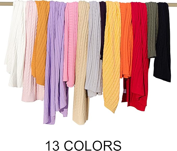 NTBAY 100% Pure Cotton Oversize (60x80) Cable Knit Throw Blanket, Super Soft Warm Knitted Throw Blanket for Bed, Sofa, Chair, Couch - Extra Cozy, Machine Washable, Comfortable Home Decor, Pink