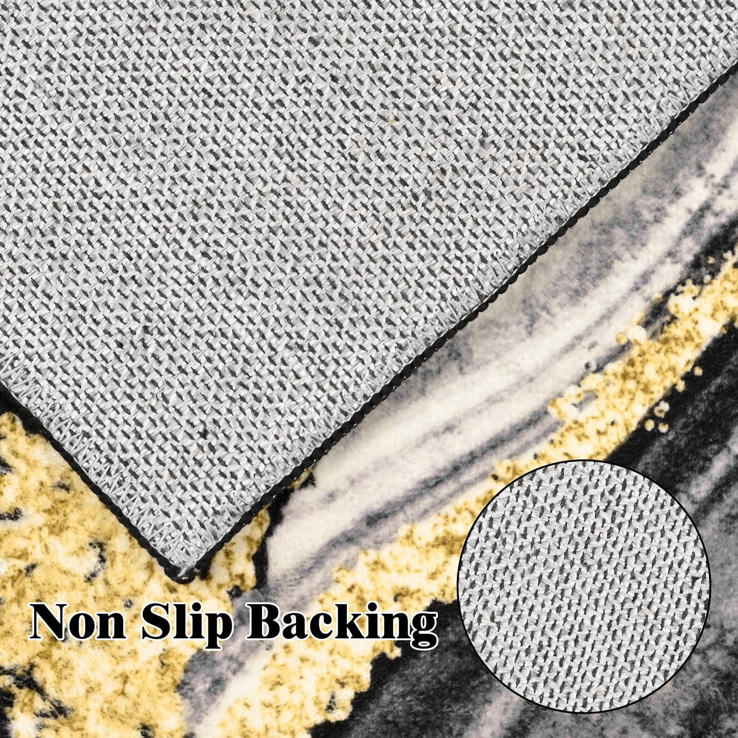 ASPMIZ Marble Area Rug 8x10 Washable Rugs for Living Room, Soft Faux Wool Black and Gold Bedroom Rugs Non Slip Modern Floor Carpet Low Profile Large Throw Rug for Dining Room Home Office Decor