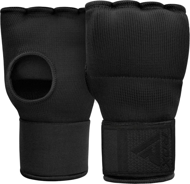 RDX Gel Boxing Hand Wraps Inner Gloves Men Women, Quick 100cm Long Wrist Straps, Elasticated Padded Fist Under Mitts Protection, Muay Thai MMA Kickboxing Martial Arts (Full Black, M)