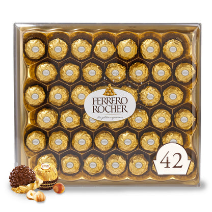 Ferrero Rocher, 42 Count, Premium Milk Chocolate Hazelnut, Chocolates for Gifting, 18.5 oz