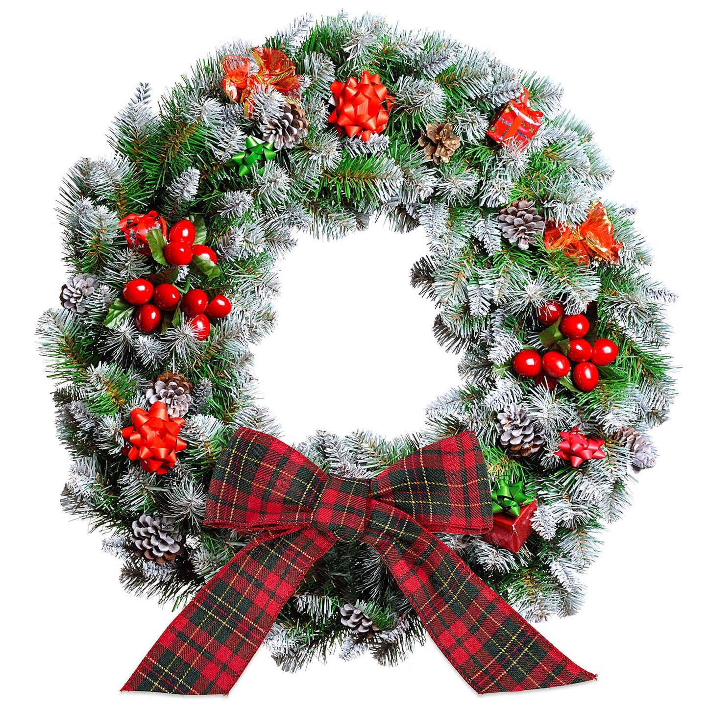Christmas Wired Edge Plaid Ribbon 2.5 Inches Black and White Buffalo Wrapping Ribbon Gingham Ribbon for Christmas Tree Wreath Gift Wrapping, Crafts, and Decorations(Red with Green and Gold Line Plaid)