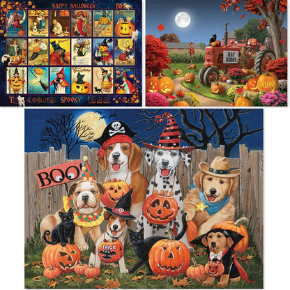 Bits and Pieces - Value Set of (3) 500 Piece Jigsaw Puzzles for Adults - Each Puzzle Measures 18" x 24" - 500 pc Large Piece Halloween Jigsaws by Artist Various Artists