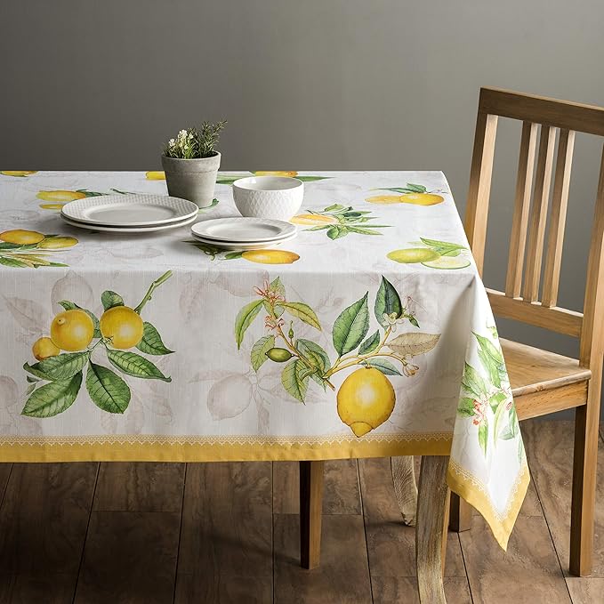 Maison d' Hermine Table Cloth Square Table 100% Cotton 60 x 60 Inches Tablecloth Reusable Decorative Everyday Use for Dining Room, Farmhouse, Home, Party, Festive & Wedding Spring Summer - Limoncello