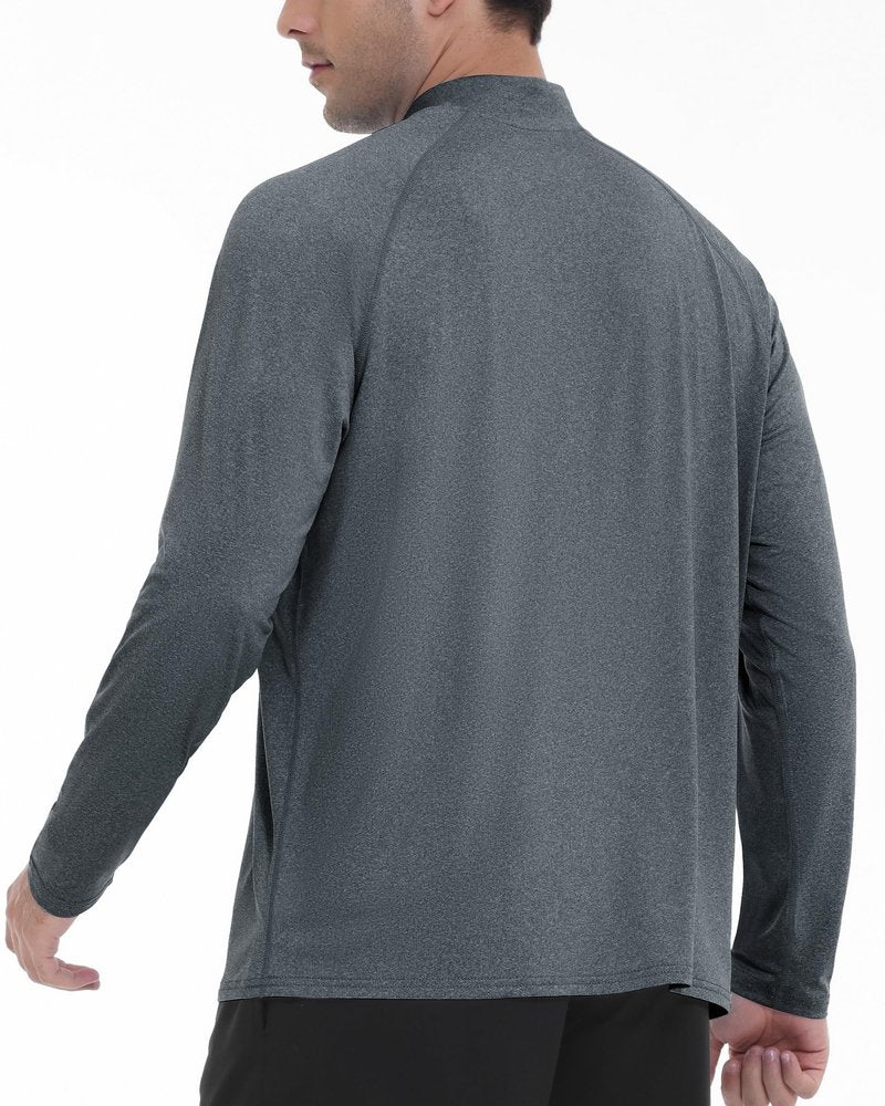 Roadbox Quarter Zip Pullover Men Golf Running Workout Long Sleeve Shirts Lightweight Quick Dry Athletic Rash Guard Shirt Gray