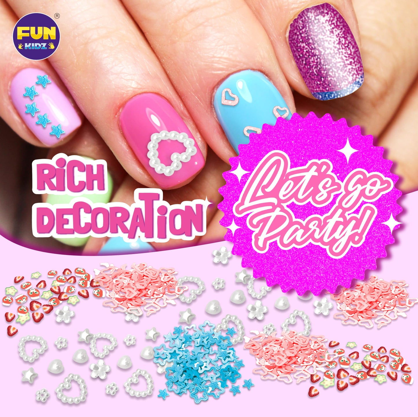 Nail Polish Pens Kit for Girls Ages 7-12, FunKidz Nail Pen Combo Kit Teen Gift Peelable Nail Art Studio Set with Cool Girly Decoration Stuff Pearl Beads, Glitter, Nail Stickers, Nail File, Gems