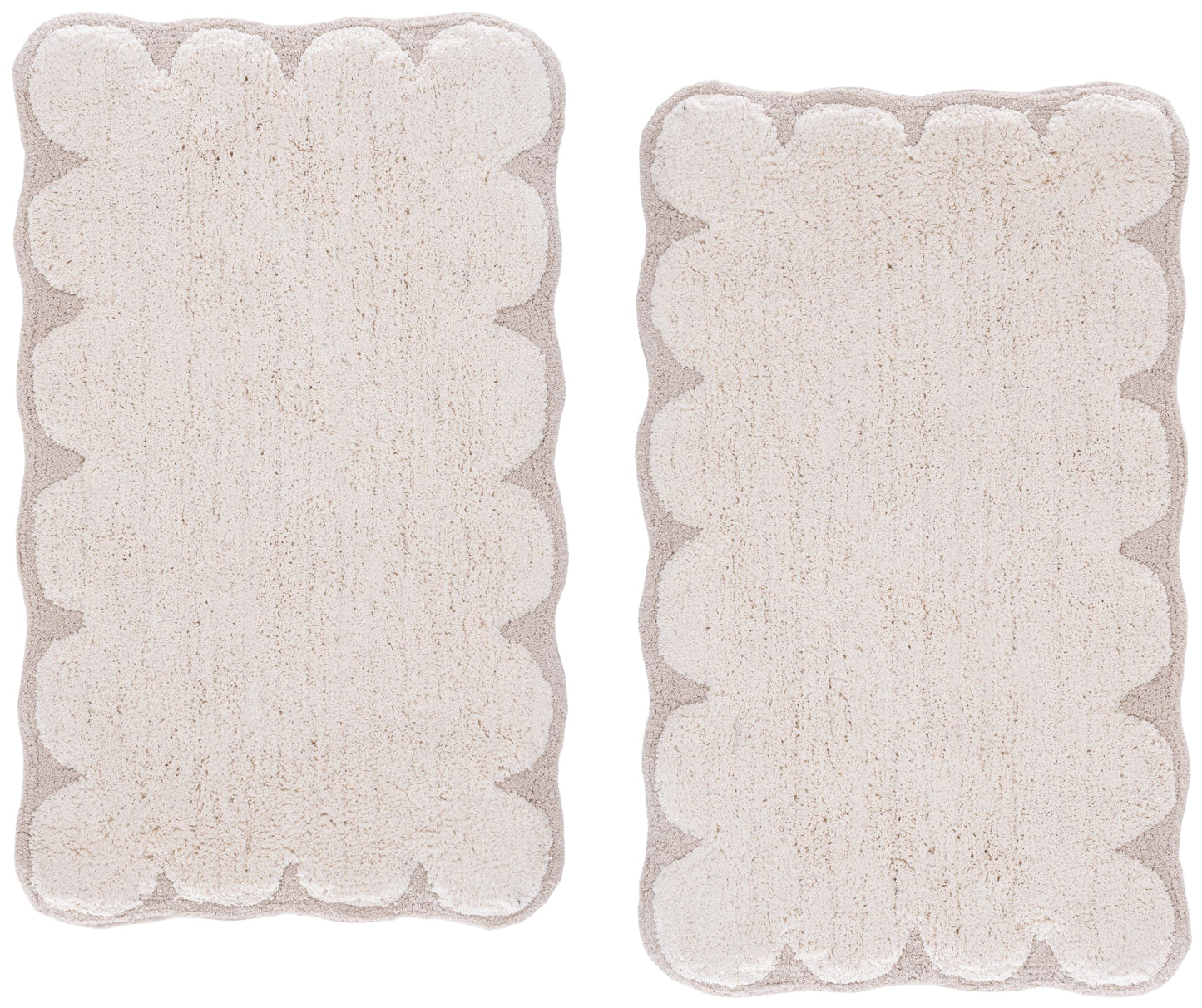 SAFAVIEH Plush Master Bath Collection – Tully Natural & White Scalloped Border Bath Mat Set of 2, 21" x 34", Cotton with Non-Slip Backing (PMB913B-2134-SET2)