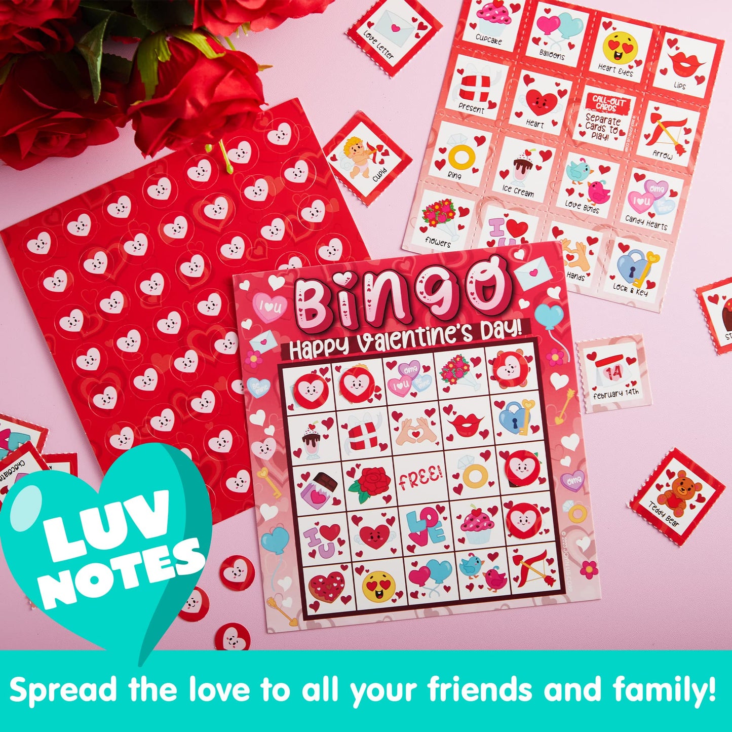JOYIN 28 Players Valentine's Day Bingo Set, Game Cards for Kids School Classroom Party Supplies, Family Activity