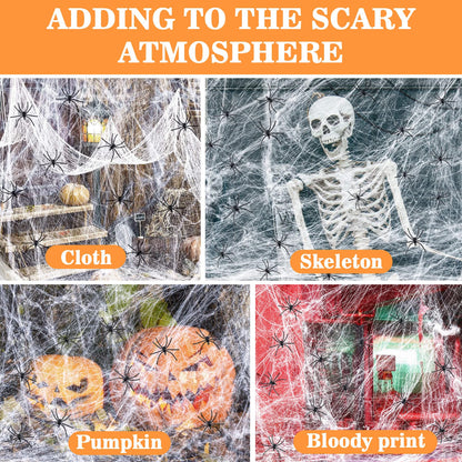 MAQIHAN 1200 sqft Spider Webs Halloween-Decorations Halloween Spider Web Cobwebs Halloween Decorations Spider Web Decor with 40 Fake Spiders Super Stretch Cobwebs for Halloween Decor Outdoor