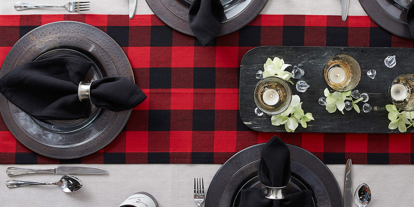 DII Buffalo Check Collection, Classic Farmhouse Table Runner, 14x108, Red & Black
