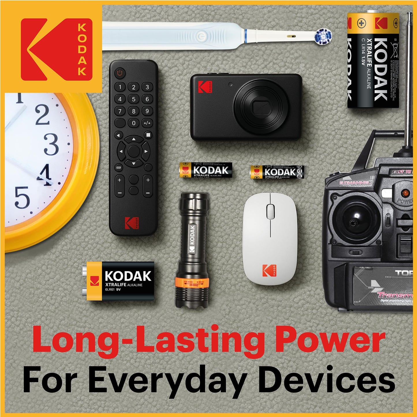 Kodak Xtralife 60-Pack AA Batteries, Double A Alkaline Battery Pack, 1.5V, 10-Year Shelf Life, LR6, Ideal for High-Drain Devices, 12x More Power, Plastic Free Cardboard Outer Carton