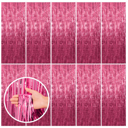 2 Pack Pink Backdrop Party Decorations Tinsel Curtain Party Backdrop Foil Fringe Birthday Decorations Photo Booth Streamer Backdrop Pink Theme Bachelorette Graduation Decor