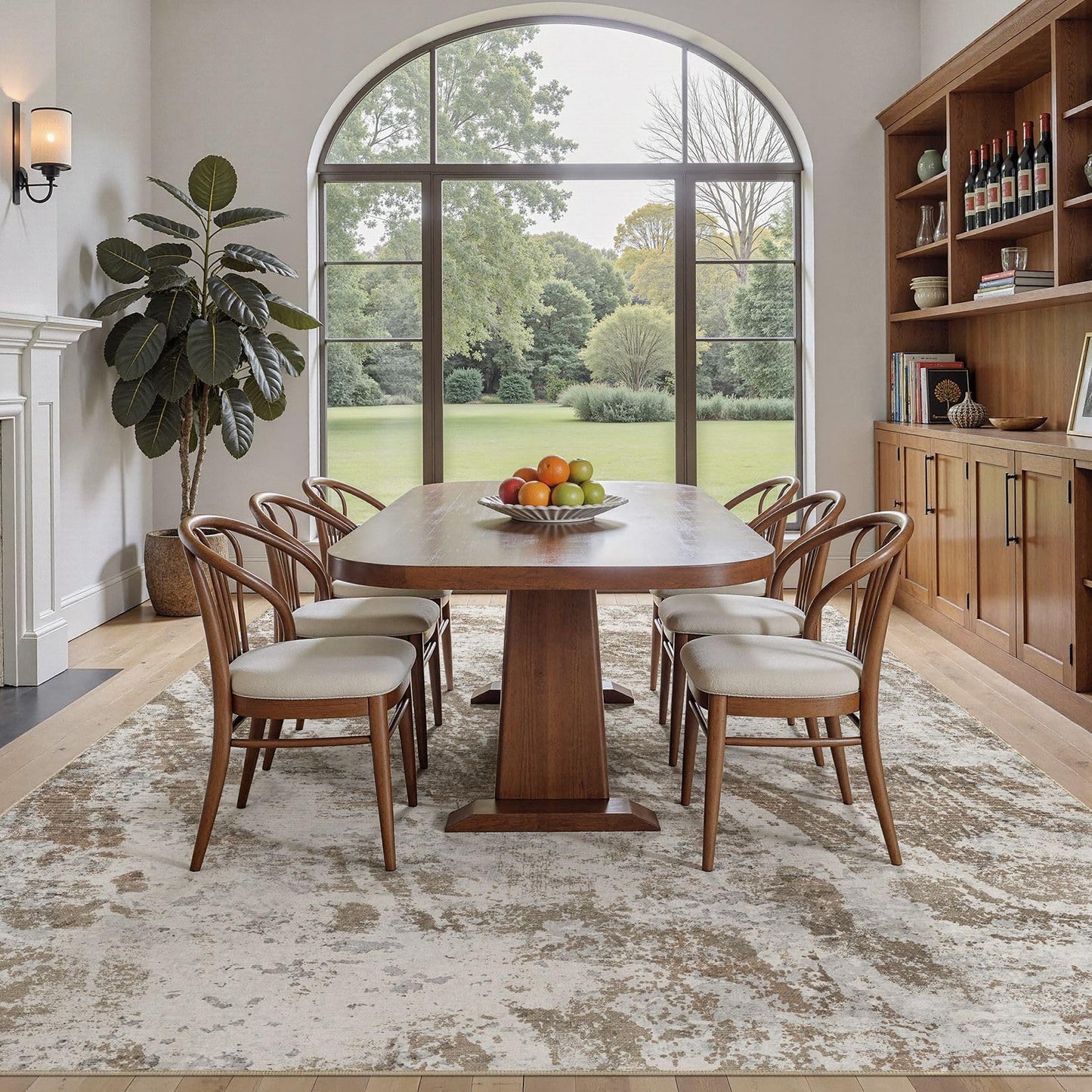 DMOYEST 10x14 Washable Area Rug: Abstract Modern Non-Slip Carpet, Soft Low Pile Indoor Neutral Easy Clean Floor Rugs for Living Room Bedroom Dining Room Kids & Pets - Brown