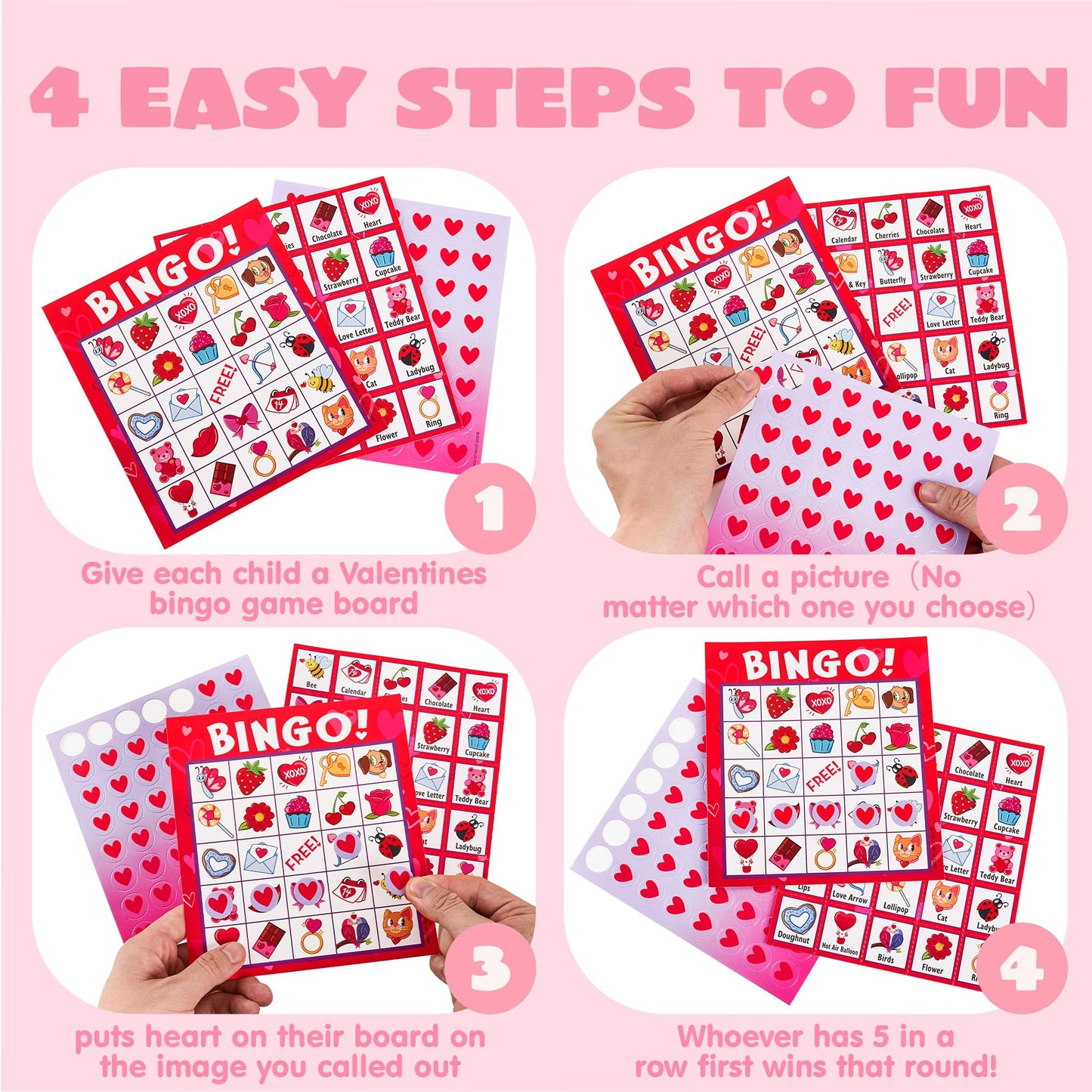 JOYIN 28 Players Valentine's Day Bingo Set, Game Cards for Kids School Classroom Party Supplies, Family Activity