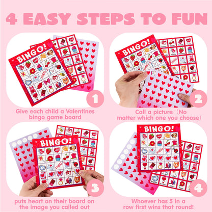 JOYIN 28 Players Valentine's Day Bingo Set, Game Cards for Kids School Classroom Party Supplies, Family Activity
