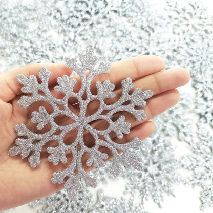 36 Pack Silver Snowflake Ornaments Plastic Glitter Snow Flakes Ornaments for Winter Christmas Tree Decorations Size Varies Craft Snowflakes