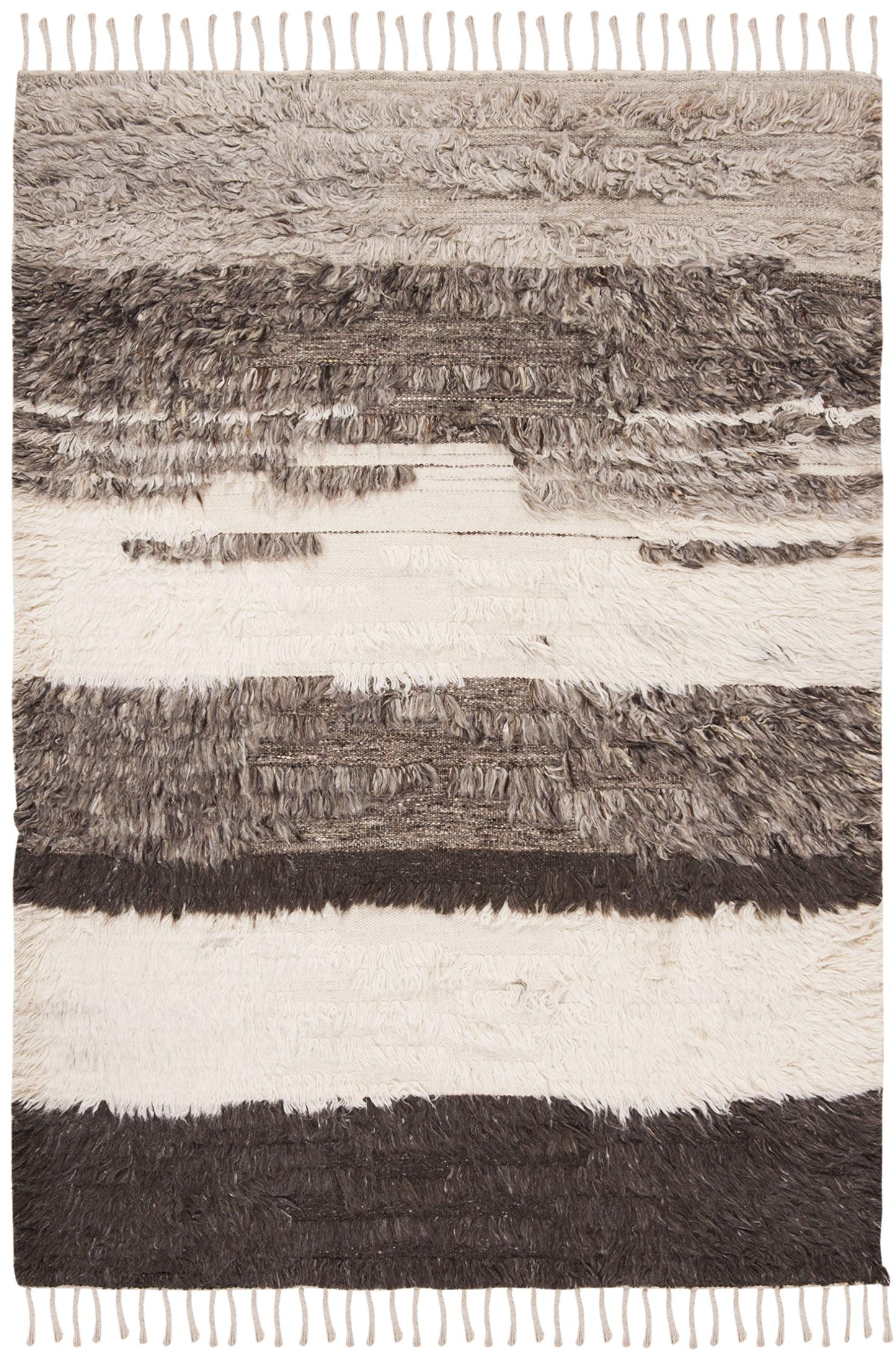 SAFAVIEH Kenya Collection Accent Rug - 4' x 6', Ivory & Grey, Hand-Knotted Tribal Tassel Wool, Ideal for High Traffic Areas in Entryway, Living Room, Bedroom (KNY226A)