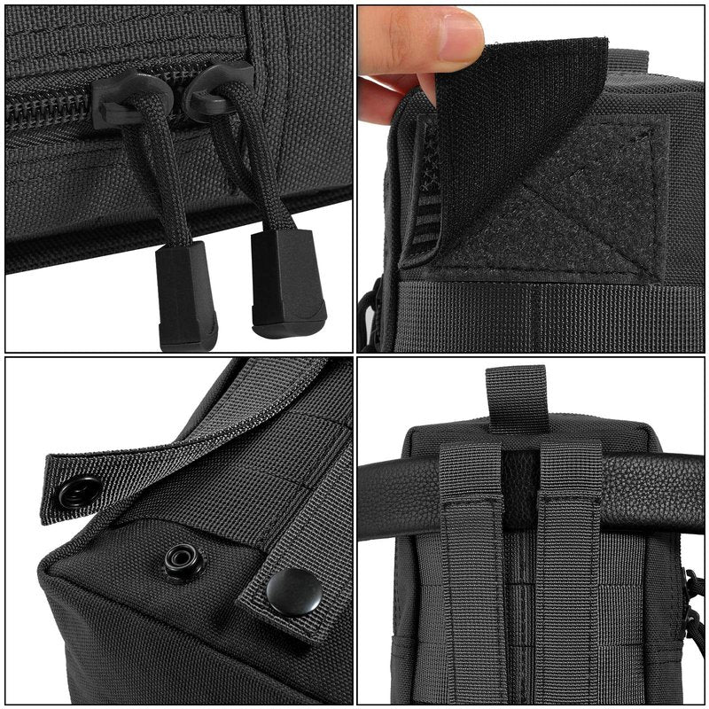 FRTKK 2 Pack Molle Pouches - Tactical Compact Water-Resistant EDC Pouch Small Utility Pouch Bags (Patch Included) (2 Pack-Black)