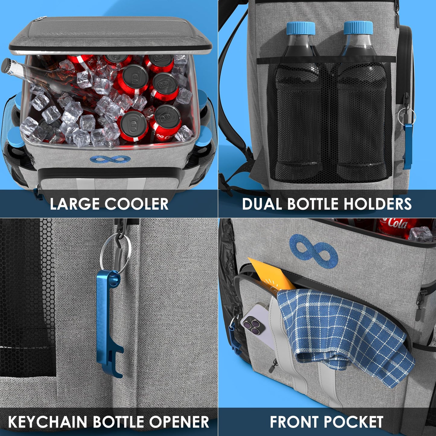 Insulated Backpack Cooler - 54 Cans, 24 Hour Cooling, Wider Straps, Lightweight Leak Proof Liner, Portable Cooler Backpack Bag for Men Women Beach Picnic Travel Lunch Camping - Everlasting Comfort