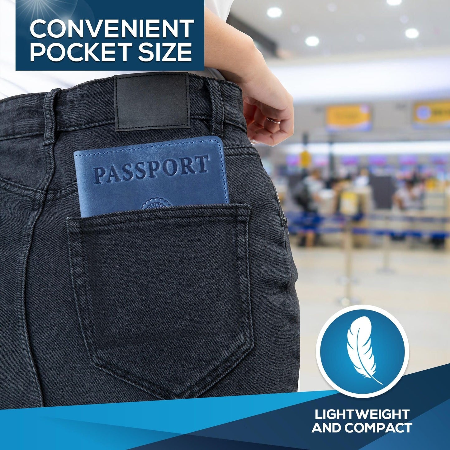 Ciana Passport Holder for Men and Women - PU Leather Passport Cover and Card Holder - Combo Slim Passport Holder with Card Protector Slot, Travel Must Haves (Light Blue)