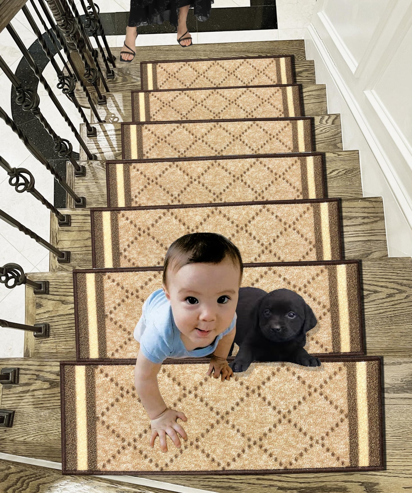 Gloria Rug Non-Slip Rubber Back Stair Treads - Skid Resistant Stair Mats - Set of 7 (8.5" x 26") (7, Stair-1985)