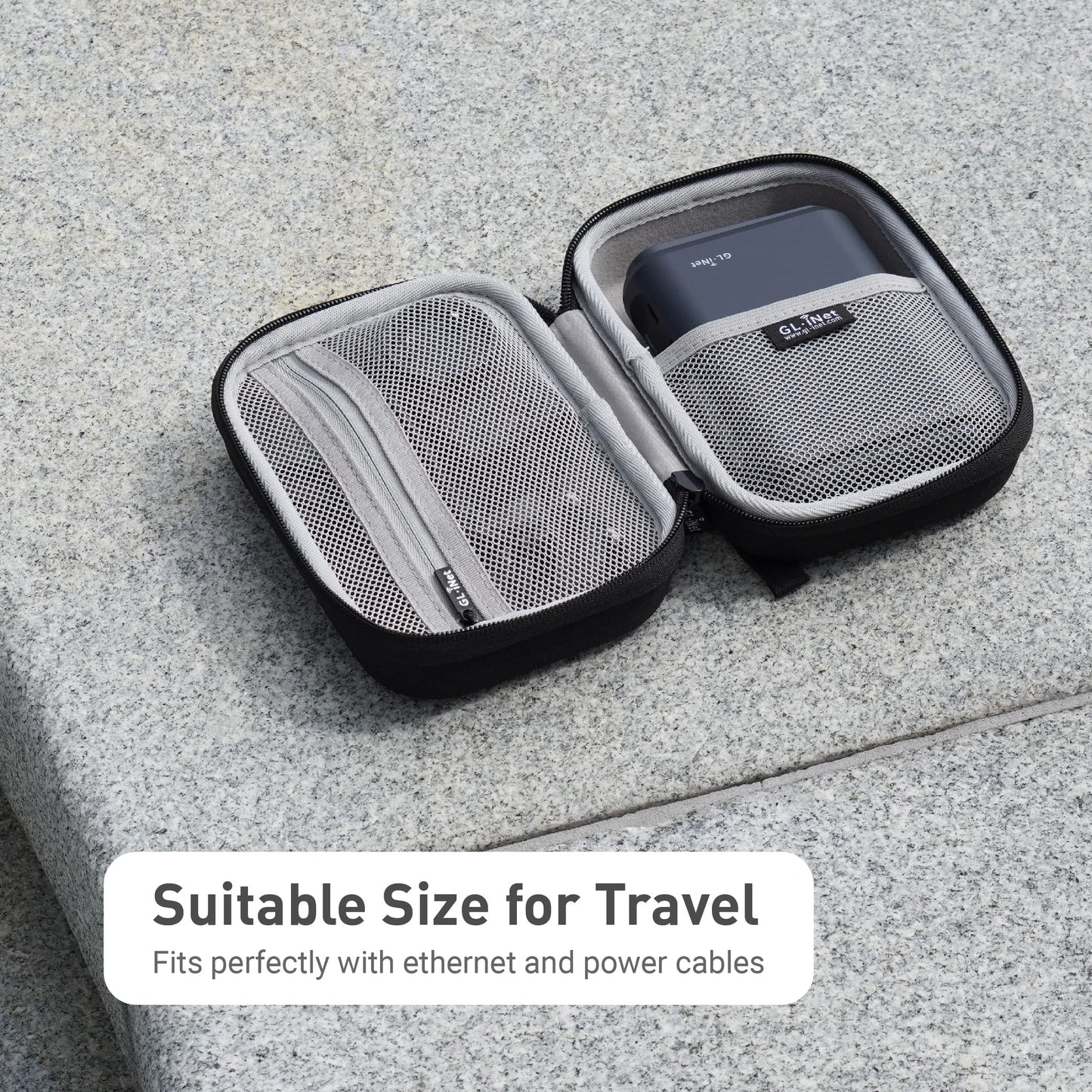 Gadget Organizer Case for Travel Routers GL-AXT1800/ GL-MT1300/ GL-SFT1200/ GL-E750, Chargers, Cables & Accessories, Sturdy & Durable Pouch, Hand-carry EVA bag, Anti-shock, Water Resistant (Black)