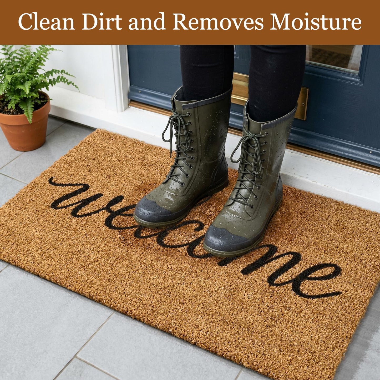 Kelarea Front Door Mat Natural Coco Coir Doormat with Heavy Duty Backing, 17" x 30" Welcome Entry Mats, Non-Slip Easy to Clean for Indoor Outdoor Entrance Porch