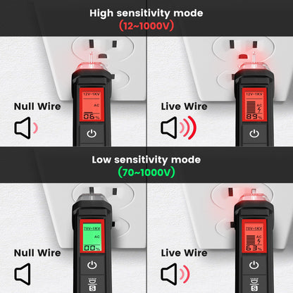 KAIWEETS Voltage Tester/Non-Contact Voltage Tester with Signal Percentage, Dual Range AC 12V/70V-1000V, Live/Null Wire Tester, Electrical Tester with LCD Display, Buzzer Alarm, Wire Breakpoint Finder