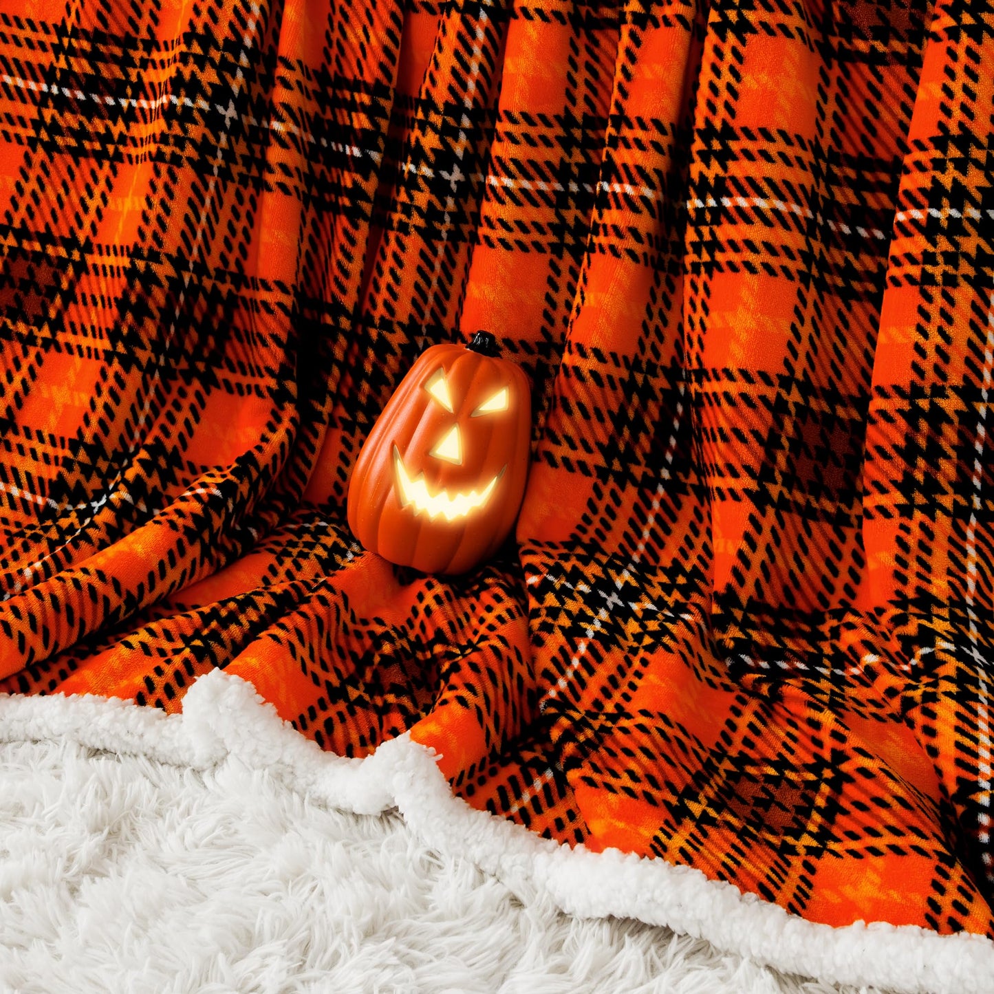 Touchat Sherpa Halloween Plaid Throw Blanket(60" X 70", Plaid Orange), Fuzzy Fluffy Cozy Soft Blanket, Fleece Flannel Plush Twin Size Microfiber Blanket for Couch Bed Sofa