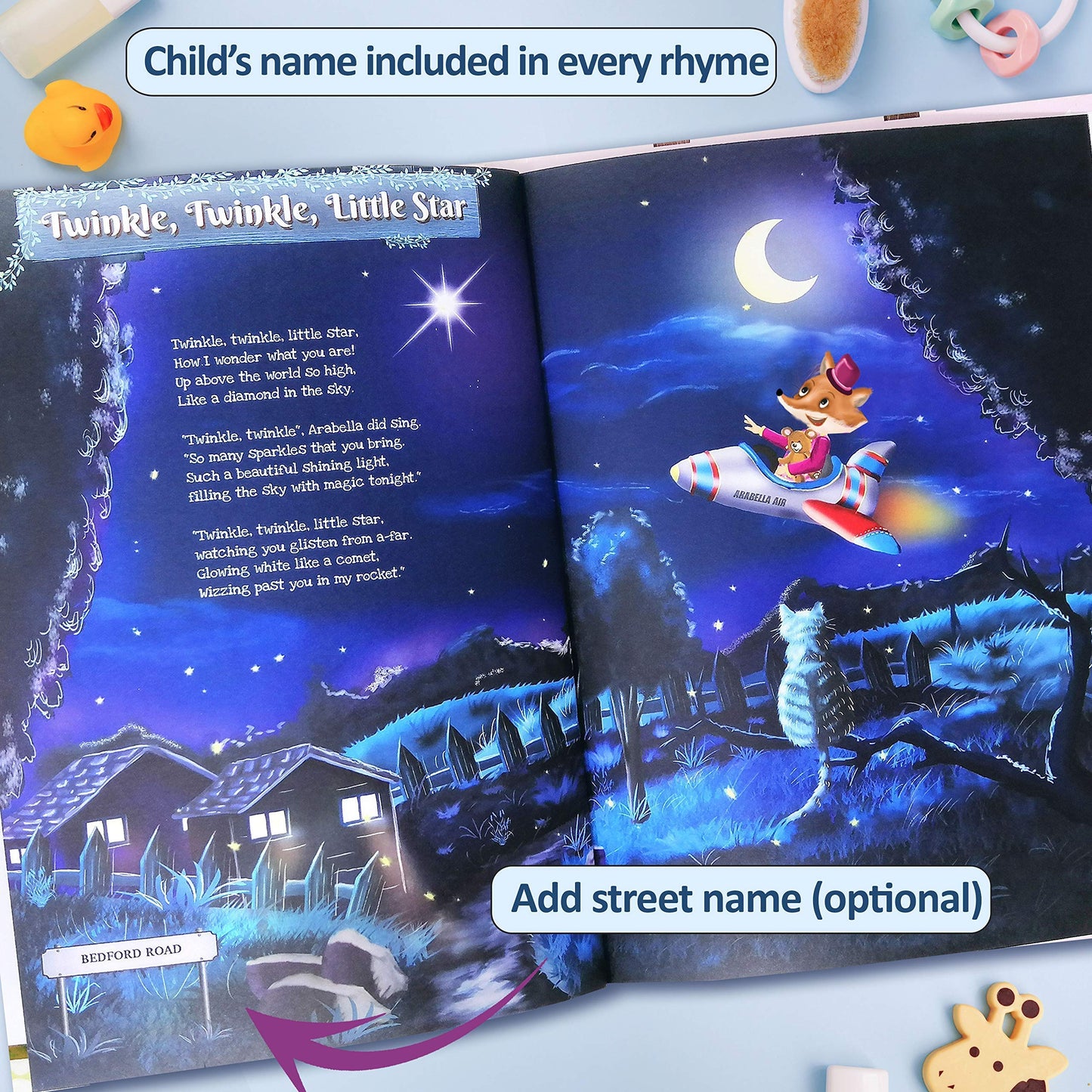 Book of Personalised Nursery Rhymes and Modern Poems for Baby and Child - Birthday, Baptism Gift