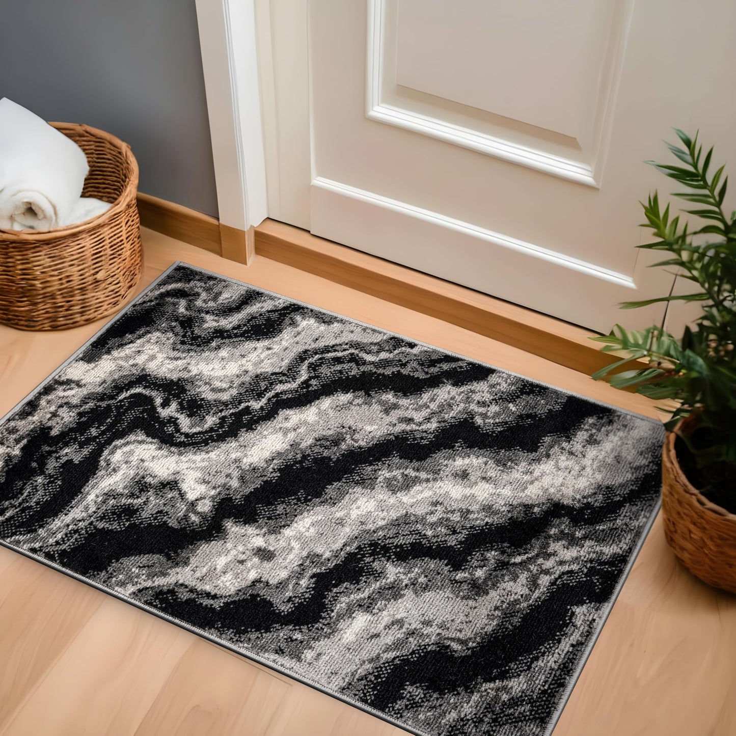 Rugshop Modern Contrast Indoor Area Rug for Entryway,Kitchen,Doormat Low Pile Rug with Jute Backing 2' x 3' Black