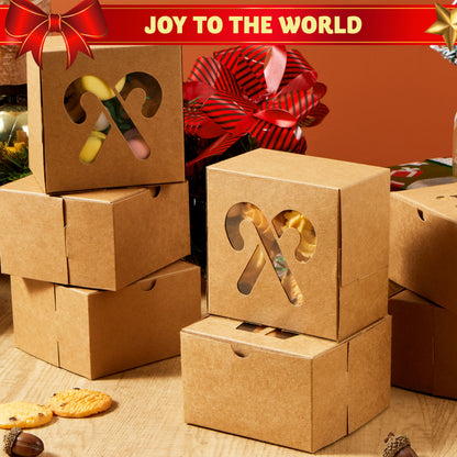 JOYIN 36 PCS Christmas Cookie Boxes for Gift Giving, Brown Bakery Treat Boxes with Window, 4" x 4" x 2.5" Gift Wrap Box for Xmas Holiday Party Favor Pastries, Cupcakes, Donuts, Brownies, Donuts