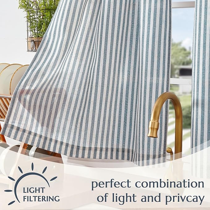 jinchan Striped Linen Kitchen Curtains 30 Inches Length Tier Curtains Farmhouse Modern Cafe Style Small Window Treatments Airy Light Filtering Rod Pocket for Living Room Bathroom 2 Panels Blue