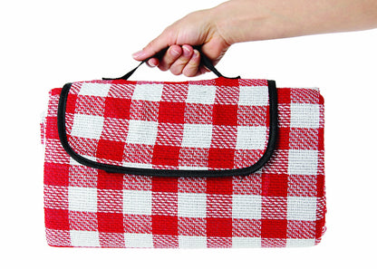 Camco Classic Red & White Checkered Picnic Blanket with Waterproof Backing - Includes Convenient Carry Strap | Comfortable and Durable Material | Measures 51" x 59" - (42803)