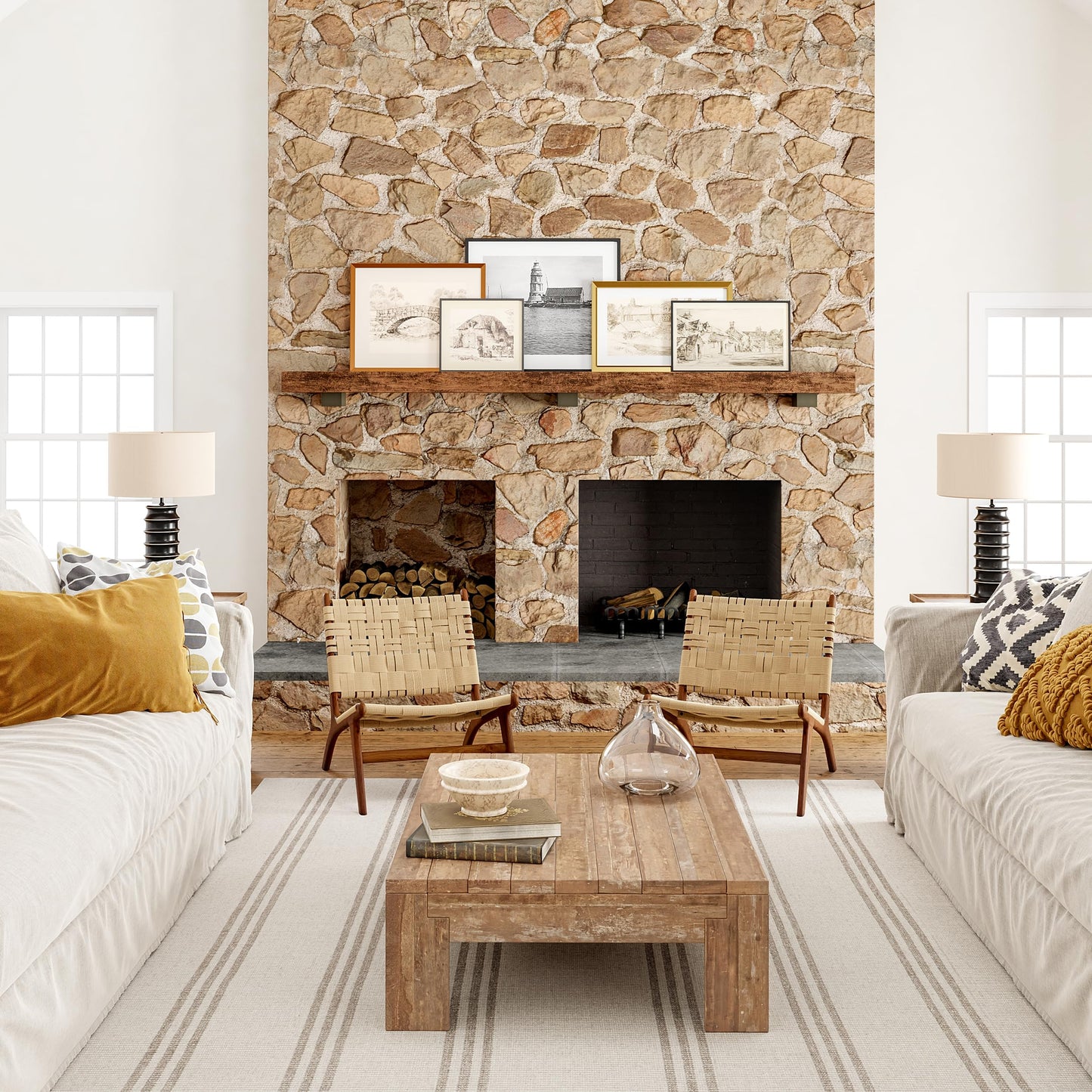 Rugs USA Hawthorn Ivory, 7'6" x 9'6", Handmade, Striped, Wool, Soft and Cozy, High Traffic, Stain Resistant, Easy Clean, Durable Area Rug for Bedroom, Living Room, Dining, Den, Foyer