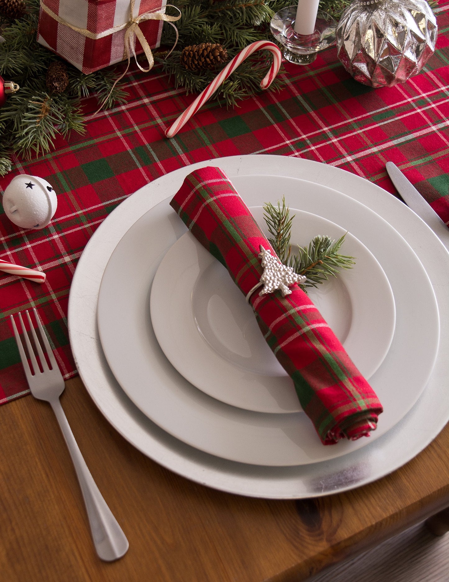 DII Holiday Dining Table Linen Collection Tartan Holly Plaid, Christmas Table Runner, 14x108, Red & Green